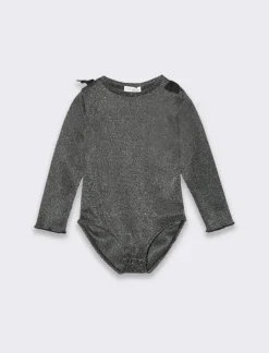 Piazza Italia Body in tessuto brillante da neonata e fiocchetti applicati sulle spalle - Nero Best