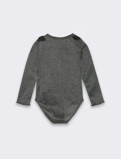 Piazza Italia Body in tessuto brillante da neonata e fiocchetti applicati sulle spalle - Nero Best