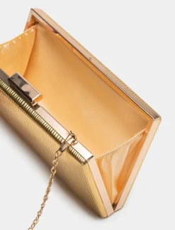 Piazza Italia Borsa da donna clutch in pvc effetto plissè con tracolla a catena - Oro Cheap