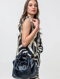 Piazza Italia Borsa da donna con manico arricciato - Nero Outlet