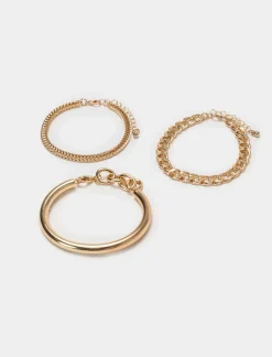 Piazza Italia Bracciale da donna a 3 bracciali rigidi e catene - Oro Hot