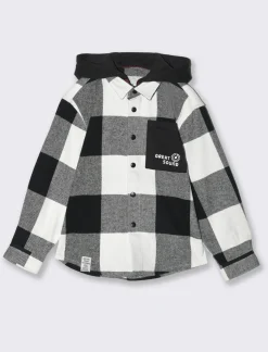 Piazza Italia Camicia a quadri in flanella con cappuccio in felpa e tascone sul davanti - Fantasia Outlet