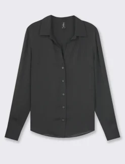 Piazza Italia Camicia basic vestibilità regual in tessuto georgette e scollo a V - Nero Discount