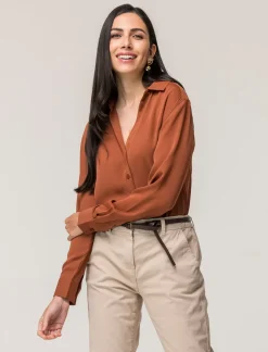 Piazza Italia Camicia basic vestibilità regual in tessuto georgette e scollo a V - coccio Marrone Cheap