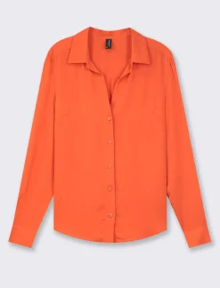 Piazza Italia Camicia basic vestibilità regual in tessuto georgette e scollo a V - Arancio Arancione Flash Sale