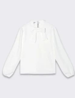 Piazza Italia Camicia con increspatura alle spalle e scollo con fiocco annodato - Bianco Online