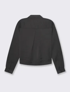 Piazza Italia Camicia crop a manica lunga con scollo a V in satin - Nero Cheap