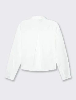 Piazza Italia Camicia crop a manica lunga con scollo a V in satin - Avorio Beige Best