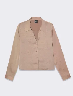 Piazza Italia Camicia crop a manica lunga con scollo a V in satin - castoro Grigio New