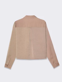 Piazza Italia Camicia crop a manica lunga con scollo a V in satin - castoro Grigio New