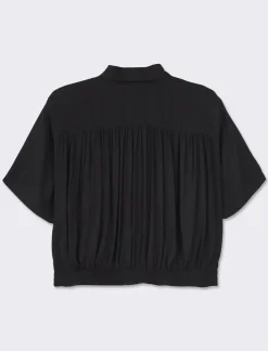 Piazza Italia Camicia crop in tessuto di viscosa leggera con collo bowling e arriccio sul retro - Nero Online