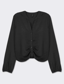 Piazza Italia Camicia cropped manica lunga e con pieghe sul fondo effetto sblusato - Nero Cheap