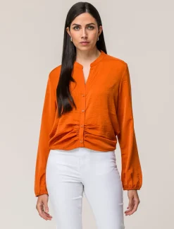 Piazza Italia Camicia cropped manica lunga e con pieghe sul fondo effetto sblusato - Arancio Arancione Best