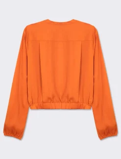 Piazza Italia Camicia cropped manica lunga e con pieghe sul fondo effetto sblusato - Arancio Arancione Best