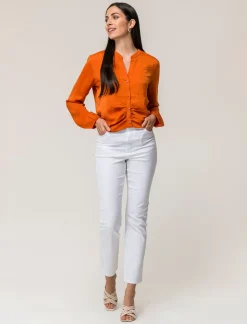 Piazza Italia Camicia cropped manica lunga e con pieghe sul fondo effetto sblusato - Arancio Arancione Best