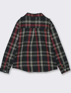 Piazza Italia Camicia da bambina finto filo a quadri con rouches e bottoni perlati a pressione - Nero Flash Sale