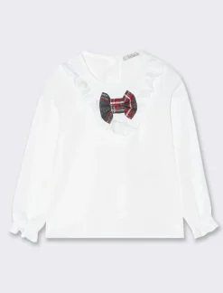 Piazza Italia Camicia elegante con fiocco tartan - Bianco panna Hot