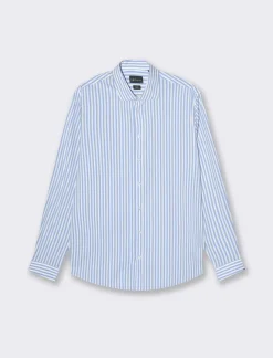 Piazza Italia Camicia fantasia a righe con collo francese - Azzurro Cheap