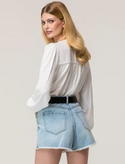 Piazza Italia Camicia fluida con collo alla coreana e maniche ampie e applicazione nerve con arriccio - Bianco Best