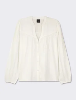 Piazza Italia Camicia fluida con collo alla coreana e maniche ampie e applicazione nerve con arriccio - Bianco Best