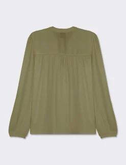 Piazza Italia Camicia fluida con collo alla coreana e maniche ampie e applicazione nerve con arriccio - Kaky 1 Verde Online