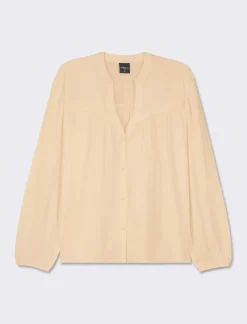 Piazza Italia Camicia fluida con collo alla coreana e maniche ampie e applicazione nerve con arriccio - Beige corda Marrone Clearance