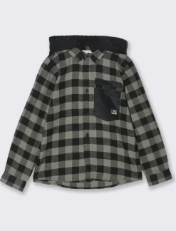 Piazza Italia Camicia in cotone fantasia a quadri con cappuccio e taschino frontale in velluto a coste - Fantasia Best