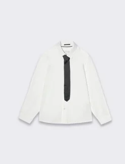 Piazza Italia Camicia in cotone modello regular e applicazione accessorio cravatta - Bianco Cheap