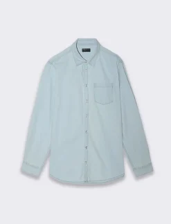 Piazza Italia Camicia in denim regular fit colletto revers a maniche lunghe - Denim chiaro Blu Discount