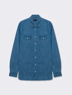 Piazza Italia Camicia in denim regular fit colletto arevers e maniche lunghe - Denim Blu Shop