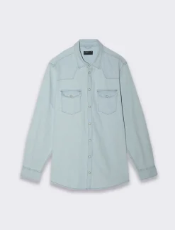 Piazza Italia Camicia in denim regular fit colletto arevers e maniche lunghe - Denim chiaro Blu Sale