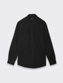 Piazza Italia Camicia in denim regular fit colletto arevers e maniche lunghe - Nero Outlet