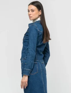 Piazza Italia Camicia in denim skinny elastico con bottoni a pressione - Denim Blu Flash Sale