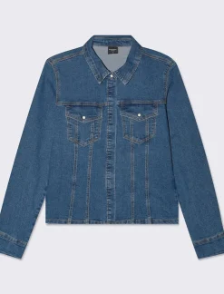 Piazza Italia Camicia in denim skinny elastico con bottoni a pressione - Denim Blu Flash Sale