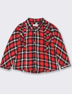 Piazza Italia Camicia in flanella a quadri e con rouches alle spalle - Rosso Outlet