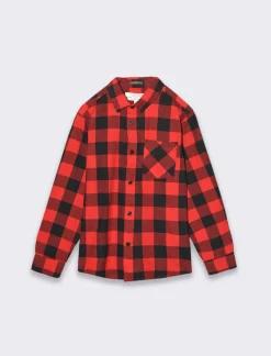 Piazza Italia Camicia in flanella fantasia madras con tasca frontale - Rosso Shop