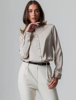 Piazza Italia Camicia in satin manica lunga vestibilità comoda - Beige Best Sale