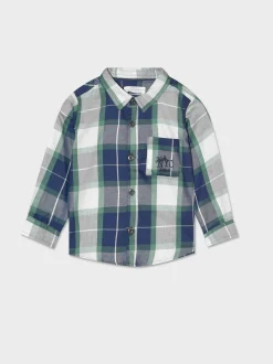 Piazza Italia Camicia in twill di cotone fantasia quadri con ricamo - Blu Discount