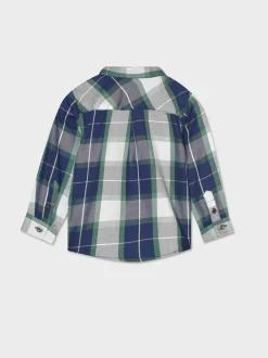 Piazza Italia Camicia in twill di cotone fantasia quadri con ricamo - Blu Discount