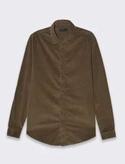 Piazza Italia Camicia in velluto regular fit con olletto a revers e maniche lunghe - Verde kaki Hot