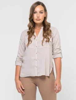 Piazza Italia Camicia in viscosa manica lunga risvoltabile tramite alette - Sabbia Beige Cheap