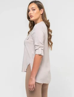 Piazza Italia Camicia in viscosa manica lunga risvoltabile tramite alette - Sabbia Beige Cheap