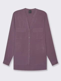 Piazza Italia Camicia in viscosa manica lunga risvoltabile tramite alette - malva Viola Online