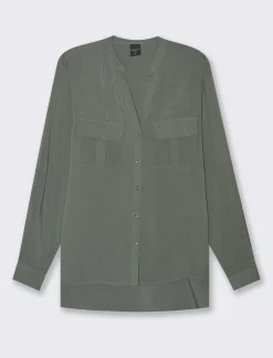 Piazza Italia Camicia in viscosa manica lunga risvoltabile tramite alette - foresta Verde Clearance