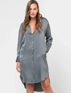 Piazza Italia Camicia lunga in tessuto di raso morbido sulla spalla - piombo Grigio Fashion