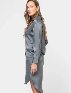 Piazza Italia Camicia lunga in tessuto di raso morbido sulla spalla - piombo Grigio Fashion