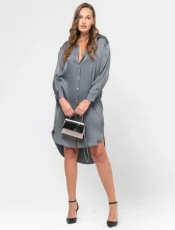 Piazza Italia Camicia lunga in tessuto di raso morbido sulla spalla - piombo Grigio Fashion