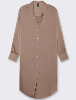 Piazza Italia Camicia lunga in tessuto di raso morbido sulla spalla - castoro Grigio New