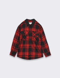 Piazza Italia Camicia madras in flanella da bambino con tasche e abbottonatura frontale - Rosso Shop