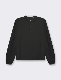 Piazza Italia Camicia manica lunga a girocollo con rouches e apertura a goccia - Nero Best Sale